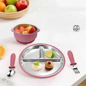 Ensemble repas pour enfants en acier inoxydable à double paroi isolé avec bol d'alimentation en silicone pour bébé, idéal pour le stockage et la portionnement des aliments des enfants - Product Image 1