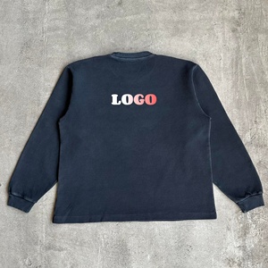 <span class=keywords><strong>Maglietta</strong></span> Vintage <span class=keywords><strong>Nera</strong></span> <span class=keywords><strong>Termica</strong></span> Oversize Stampata con Effetto Acid Wash, 100% Cotone, Casual, Personalizzata, a Maniche Lunghe in Maglia Waffle per Uomo - Product Image 2