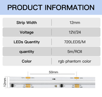 Rêve commercial pleine couleur RGBIC 24V magique numérique sans point lumineux RGBIC doux 720/m Smart adressable RGB COB LED bande lumineuse