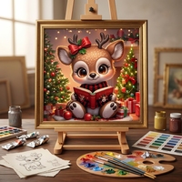 Kit de Peinture par Numéros Mignon Renne de Noël Lisant un Livre Peinture Acrylique DIY sur Toile pour Adultes Débutants 16x16 Pouces