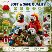 Peluche perroquet en gros, poupée d'oiseau douce personnalisée avec tenue de marque pour cadeaux de fêtes, événements, présentoirs de magasin et cadeaux promotionnels