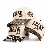 Casquette de baseball en coton à 5 panneaux avec broderie latérale, logo personnalisé, imprimé léopard vache, bordure brodée 3D, style western cowgirl, blanche