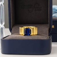 DEYIN Dainty Jewelry 925 Sterling Silver Date 18k Plaqué Or Grand Saphir Royal Gemstone Chevalière Bague Pour Les Femmes