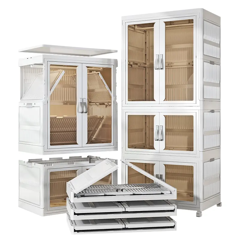 Clothes Storage Cabinet Organizer Movable Stackable Foldable Wardrobes Portable PP Plastic Wardrobe