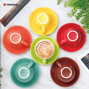 Tazza da caffè in ceramica blu rosso giallo verde per <span class=keywords><strong>Au</strong></span> <span class=keywords><strong>Lait</strong></span> 6.5 oz tazze da Cappuccino in porcellana 200 CCl con piattini per <span class=keywords><strong>Latte</strong></span> <span class=keywords><strong>Cafe</strong></span> moka - Product Image 4