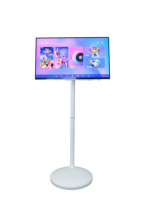 Moniteur à écran tactile intelligent Android 13 de 23.8 pouces TV LED portable avec télécommande Cabinet blanc et sur roues