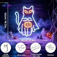 Lumière LED néon Halloween Chat Citrouille Fantôme - Décoration murale/suspendue alimentée par USB pour fêtes, mariages, maison et bureau