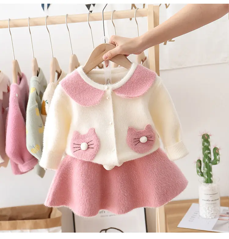 Vestidos infantis de inverno, conjuntos de roupas para bebês meninas gatinho saia coreana roupas infantis de moda tz03