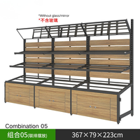 Étagère de présentation de produits, armoire de rangement, cadre en métal noir, étagère à fruits et légumes, finition bois pour supermarché, épicerie