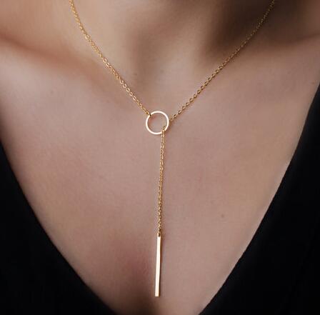 Lariat gargantilha delicada, colar feminino com pingente de ouro, corrente longa e sem chumbo