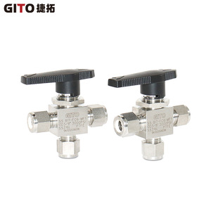 วาล์วบอลสามทางแบบอินทิเกรตแรงดันสูง 3000PSI ทำจากสแตนเลส 316L พร้อมข้อต่อแบบอัด - Product Image 2