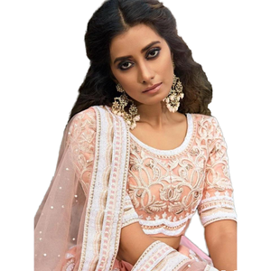 Glamorous Peach Sequins Net Fiançailles Wear Lehenga Choli avec Dupatta pour les vêtements de mariage - Product Image 1