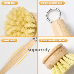 Cepillo de limpieza con logotipo personalizado, cepillo de cocina reemplazable con mango largo de madera, cerdas de fibra natural de sisal, cepillo de bambú para ollas - Product Image 3