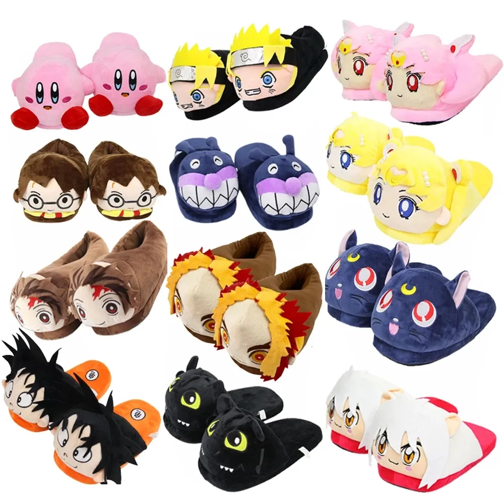 27 Styles 26-28CM pantoufles en peluche Anime japonais Sailor Moon Son Goku Totoro pantoufles pour la maison femmes hommes