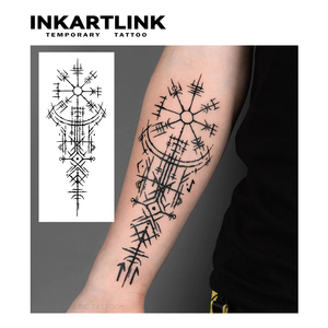 Autocollant <span class=keywords><strong>de</strong></span> tatouage INKARTLINK pour le corps, autocollant <span class=keywords><strong>de</strong></span> tatouage en papier, boussole <span class=keywords><strong>viking</strong></span> Vegvisir, imperméable, écologique, longue durée, en vrac - Product Image 2