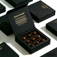 Boîte rigide magnétique personnalisée imperméable avec doublure en éponge, couvercle à charnière, estampage à chaud doré, emballage cadeau de luxe noir pour chocolat