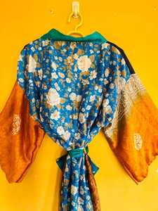 Robe kimono en soie bohème, col en V, manches trois quarts, coupe ample, imprimé tissé, longueur midi, vêtements décontractés pour femmes - Product Image 3