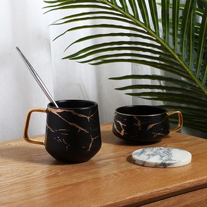 Tazza <span class=keywords><strong>da</strong></span> Cappuccino in Ceramica Effetto Marmo Nero per Ristorante di Lusso, Tazze <span class=keywords><strong>da</strong></span> Caffè Francese con Piattino - Product Image 1