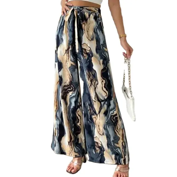 Wide Leg Trousers Long Pants High Waist Wide Leg Loose Straight Trousers Summer Thin Bohemian Women Casual flared pants