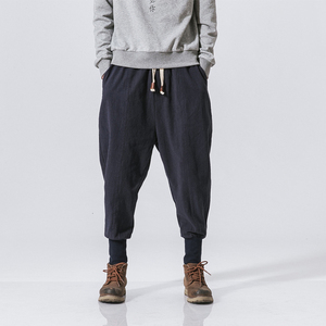 Pantaloni Jogger in Cotone e <span class=keywords><strong>Lino</strong></span> da <span class=keywords><strong>Uomo</strong></span>, Streetwear Casual, Pantaloni Harem, Tinta Unita, Oversize con Coulisse - Product Image 6