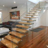 Escalier à poutres intérieur facile à installer, design moderne et minimaliste, marches antidérapantes en bois, marbre, verre, droit