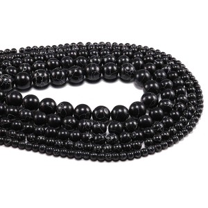 Perles rondes en turquoise noire naturelle pour la fabrication de bijoux, vente en gros, 8 mm, 10 mm, 12 mm - Product Image 3