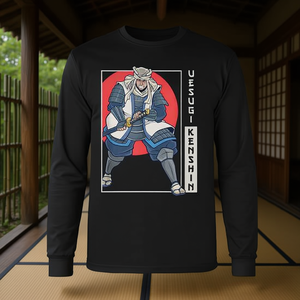 Camiseta de manga larga Samurai Uesugi Kenshin con diseño de guerrero de anime, camiseta negra con cuello redondo para hombre - Product Image 3
