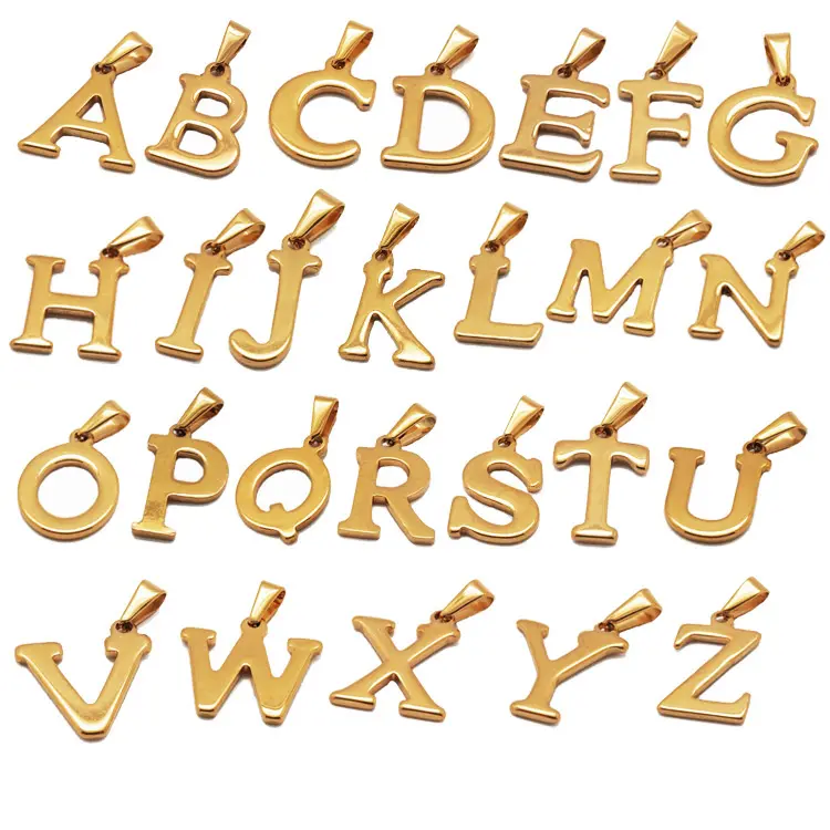 Tiny Initial Letter Alphabet Charms 18k PVD Gold Plated Stainless Steel Letter Pendant Charms For Accessories Diy Jewelry Making