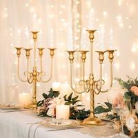 Candelabro de Lujo de Metal, Portavelas de 5 Brazos, Candelabro Alto para Centro de Mesa de Boda, Decoración Navideña para el Hogar