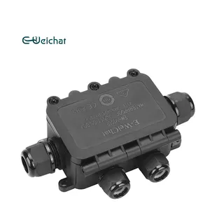 EW-M2068-4T 4 방법 구리 작은 검은 플라스틱 상자 Led 스트립 라이트 커넥터 와이어 케이블 그로밋 상자 방수 정션 박스 Ip68