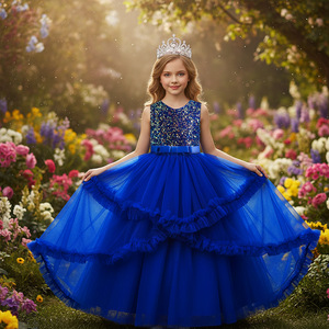Christmas Princess Dress For Girls Sleeveless <b>Sequined</b> Tutu Layered Wine <b>Red</b> Party Gown - Product Image 2