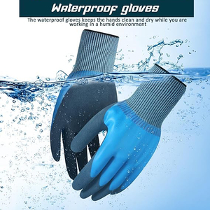 Polyester-Schutzhandschuhe, wasserdicht, mit sandiger Latex-Doppelbeschichtung, Arbeitshandschuhe für Herren, für Bauarbeiten - Product Image 2