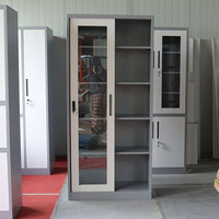 Mejor precio Diseño moderno Bookshlef Blanco Doble 2 Muebles de almacenamiento Oficina en el hogar Acero Metal Corredera Puerta de vidrio Archivador