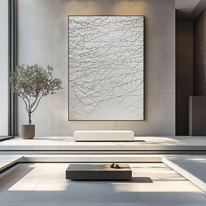 Peinture abstraite sur toile en sérigraphie Wabi Sabi blanche, design d'intérieur d'hôtel pour la décoration moderne de la maison et la galerie - Product Image 4