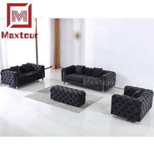 Sıcak tasarım büyük kesit 1 + 2 + 3 kişilik kanepe oturma odası paslanmaz çelik bacaklar yüksek dereceli 1 + 1 + 3 kadife düğmeler kanepeler setleri - Product Image 3