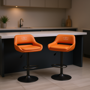 Ensemble de 2 tabourets de bar pivotants modernes, hauteur réglable, en cuir PU orange, base en métal, pour cuisine, maison, usage commercial - Product Image 2