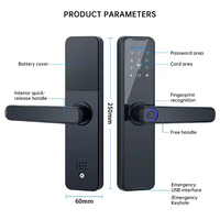 Cerradura Inteligente para Puerta Interior con Huella Dactilar, Desbloqueo con Tarjeta y Aplicación, Control por Wi-Fi, Aleación de Aluminio, Seguridad Clase C, Modelo Tuya TT Lock App