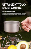 Tasse-bol de camping minimaliste en titane pur, écologique, pliable, avec poignée à angle droit et couvercle, vaisselle portable et légère