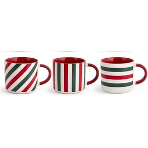 Ensemble de 3 tasses en céramique Holly Cc360, design rayé rouge et vert, thème de Noël - Product Image 1