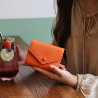 Dompet wanita kecil kulit asli 100% dompet tempat kartu amplop mewah lipat tiga dompet wanita pendek koin ritsleting serbaguna