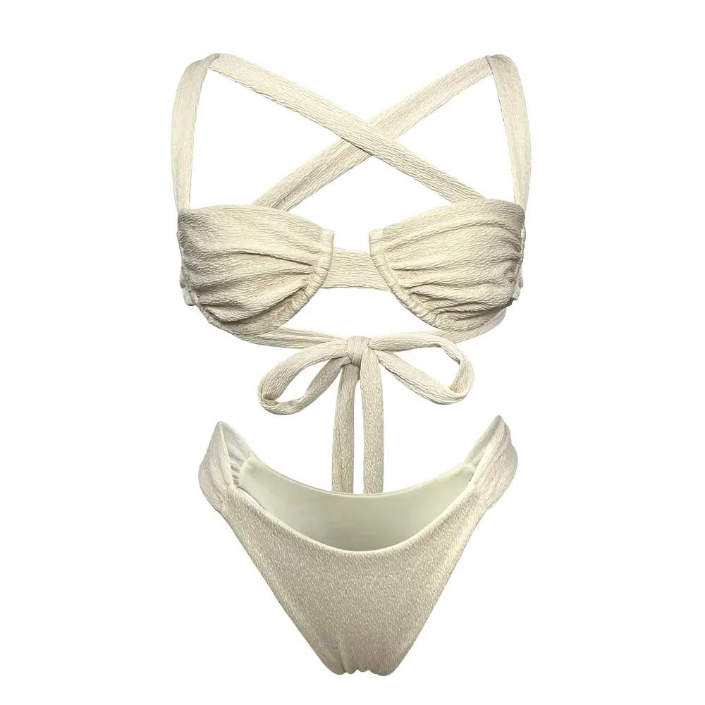 Custom sexy Cross Tie Up Eco-Friendly bikini jacquard fabric swimwear & beachwear 2023 latest customized