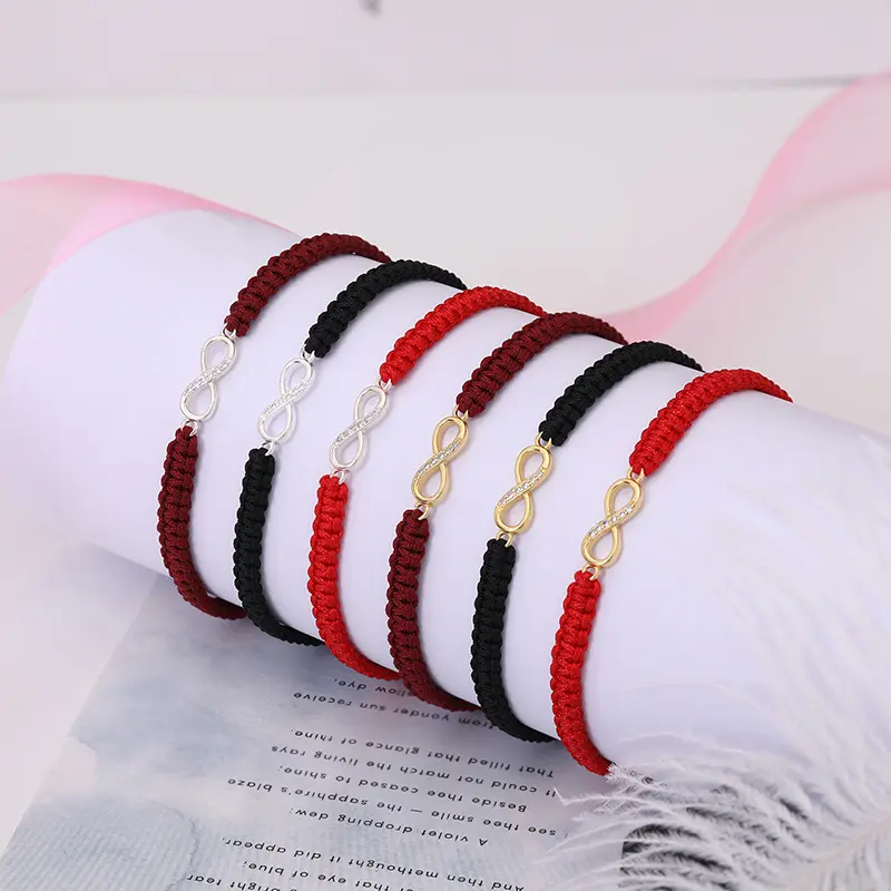 Colorful Boho Trendy 925 Silver Rhinestone 8 Infinity Charm Red Thread Rope Braid Bracelets für Women Pulseira Jewelry