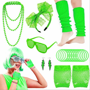 Ensemble de survêtement néon holographique pour <span class=keywords><strong>femme</strong></span> des années <span class=keywords><strong>80</strong></span>, comprenant un portefeuille, un bandeau tricoté chaud et un bracelet, idéal pour le yoga, la course à pied et la randonnée - Product Image 1