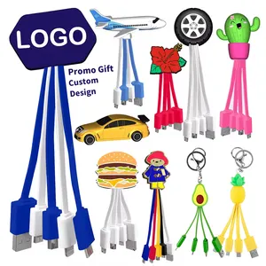 Promo LOGO regalo personalizzato qualsiasi portachiavi di Design 3 in1 cavo caricatore Multi porta telefono 3 in 1 cavo USB di ricarica
