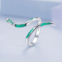 Bagues ouvertes en argent sterling 925 de couleur verte en forme de serpent pour femmes, magnifiques bagues de soirée, bijoux fins, cadeau BSR328