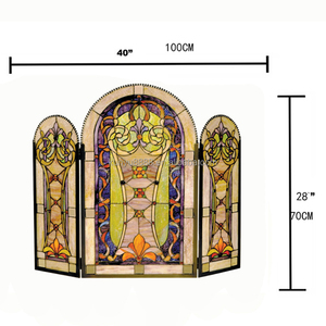 Stained Glass Fireplace <b>Screen</b> 3 <b>Panels</b> Floral Design Traditional <b>Decor</b> Rectangle Shape Artistic <b>Decoration</b> 110*70CM - Product Image 3