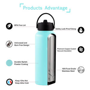 Bouteille d'eau sport isotherme à double paroi en acier inoxydable 304 sans BPA de 32 oz avec couvercle à poignée - Product Image 2