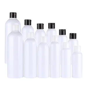 Shampoo em estoque de 2oz 3oz 4oz 5oz 8oz, shampoo em formato de bala redonda para cabelo, tampa superior, pet, branco e transparente, garrafas de plástico