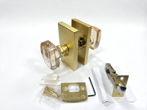 Maniglie per Porte in Cristallo con Serratura, Maniglia Quadrata in Lega di Zinco Dorata per Camera da Letto e Bagno - Product Image 3