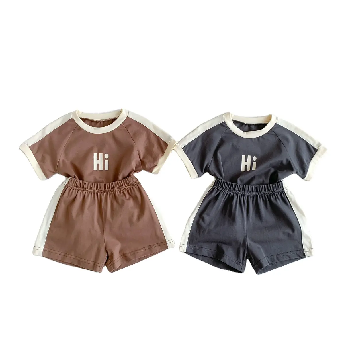 Baby suit 2023 summer Korean style for boys and girls splicing casual short sleeve T-shirt shorts two-piece set